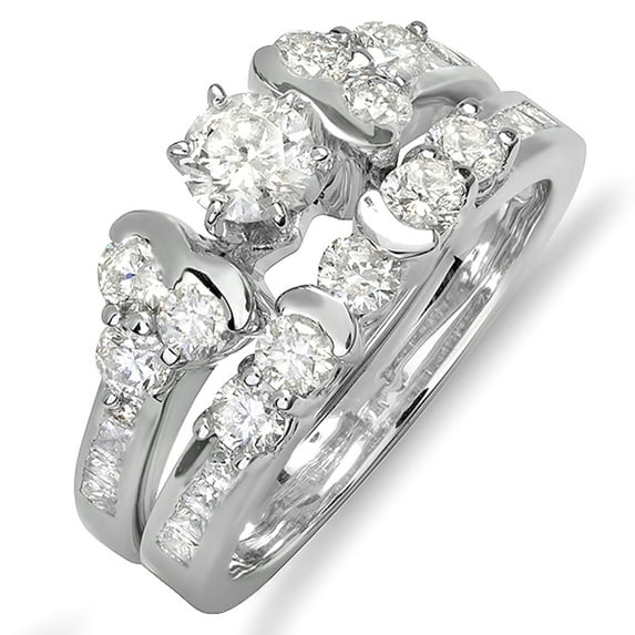 Dazzlingrock Collection 1.65 Carat (ctw) 14K Round Cut Diamond Ladies Bridal Engagement Ring Set, White Gold, Size 7