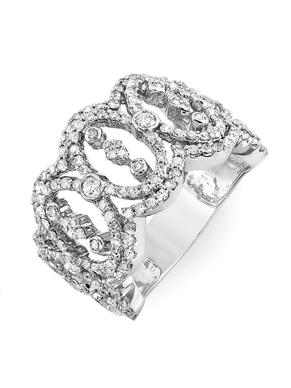 Collection 1.65 Carat (ctw) 14k Round Diamond Ladies Cocktail Designer Right Hand Ring, White Gold, Size 7