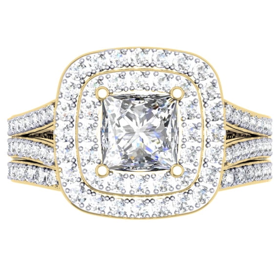Dazzlingrock Collection 1.70 Carat (ctw) 14K Princess, Round Diamond Split Shank Halo Engagement Ring Set, Yellow Gold, Size 7.5