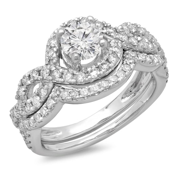 Dazzlingrock Collection 1.75 Carat (Ctw) 14K Round Diamond Ladies Swirl Bridal Halo Engagement Ring With Matching Band Set 1 3/4 CT, White Gold, Size 9