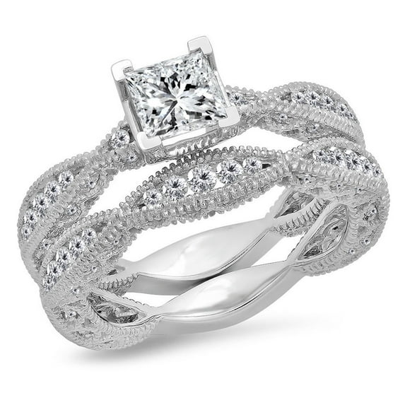 Dazzlingrock Collection 1.75 Carat (Ctw) 14K White Diamond V Prong Bridal Engagement Ring Sets 1 3/4 CT, White Gold, Size 4.5