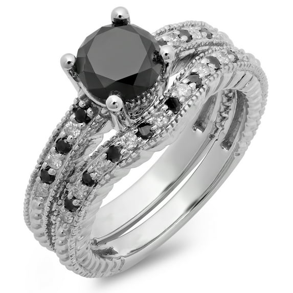 Dazzlingrock Collection 1.75 Carat (ctw) 14K Black & White Diamond Ladies Engagement Ring Set 1 3/4 CT, White Gold, Size 6.5