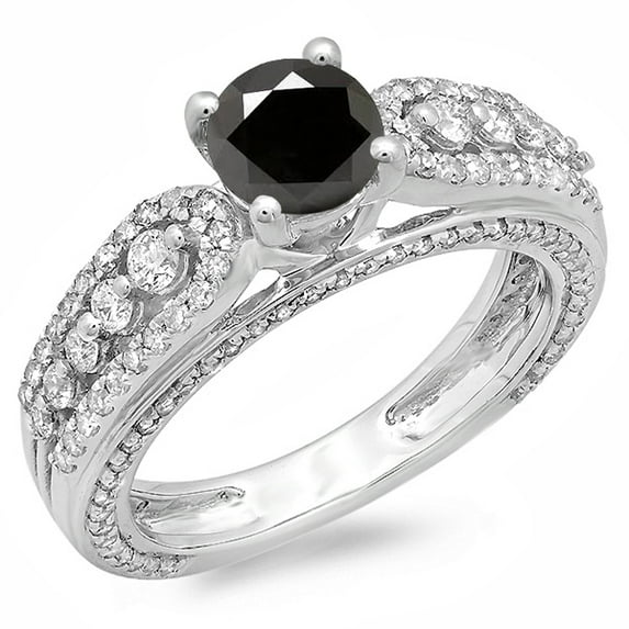 Dazzlingrock Collection 1.75 Carat (ctw) 14K Black & White Diamond Vintage Bridal Engagement Ring 1 3/4 CT, White Gold, Size 8