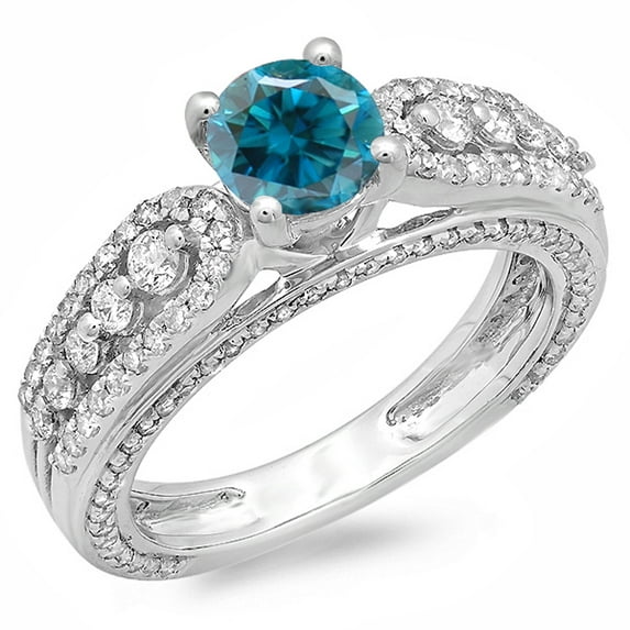 Dazzlingrock Collection 1.75 Carat (ctw) 14K Blue & White Diamond Vintage Bridal Engagement Ring 1 3/4 CT, White Gold, Size 5