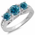 thumbnail image 1 of Dazzlingrock Collection 1.75 Carat (ctw) 14K Round Blue & White Diamond 3 Stone Engagement Bridal Ring, White Gold, Size 5, 1 of 1
