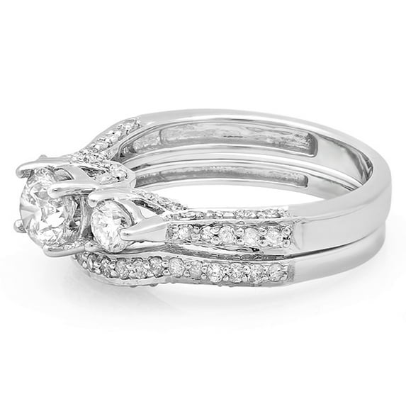 Dazzlingrock Collection 1.75 Carat (ctw) 14K Round Diamond 3 Stone Bridal Engagement Ring Set 1 3/4 CT, White Gold, Size 8.5