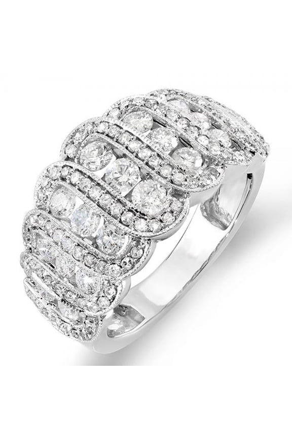 Collection 1.75 Carat (ctw) 14K Round Diamond Ladies Designer Cocktail Right Hand Ring 1 3/4 CT, White Gold, Size 8
