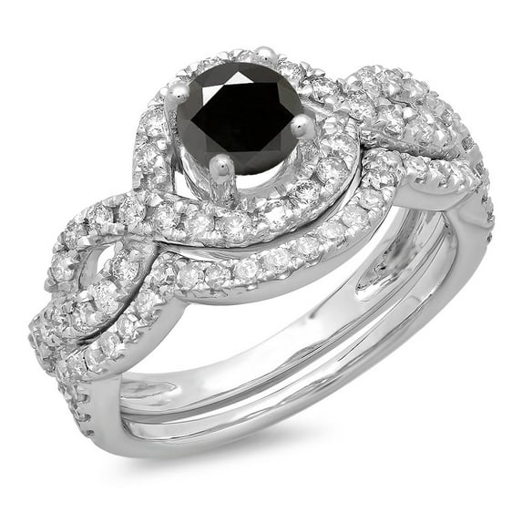 Dazzlingrock Collection 1.75 Carat (ctw) 14K White & Black Diamond Swirl Halo Engagement Ring Set 1 3/4 CT, White Gold, Size 6.5