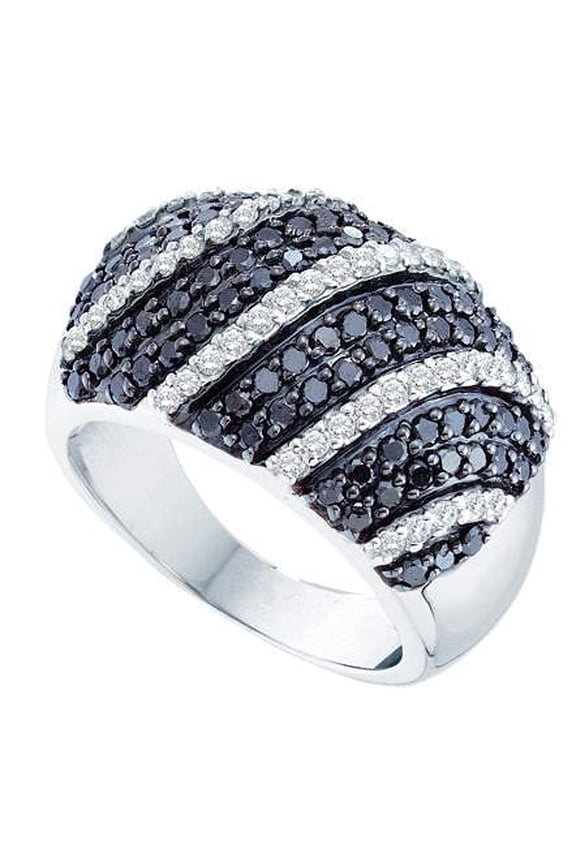 Collection 1.75 Carat (ctw) 14k Round Black And White Diamond Ladies Cocktail Right Hand Fashion Band, White Gold