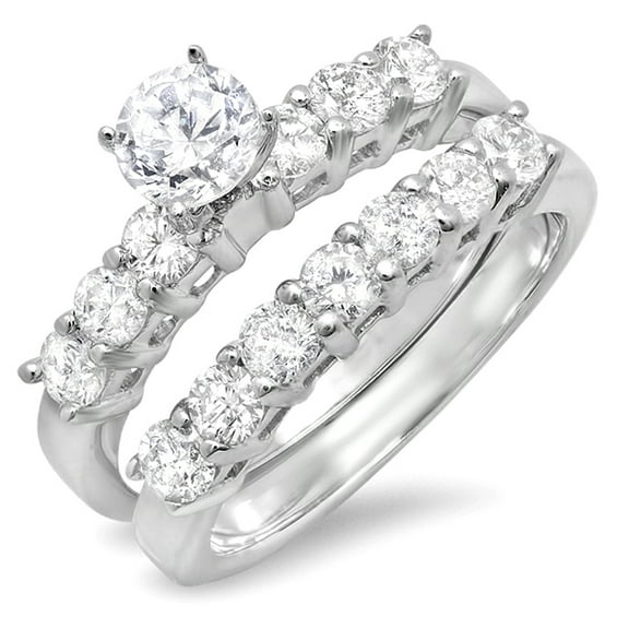 Dazzlingrock Collection 1.75 Carat (ctw) 14k Round Diamond Ladies Bridal Engagement Ring Set 1 3/4 CT, White Gold, Size 7