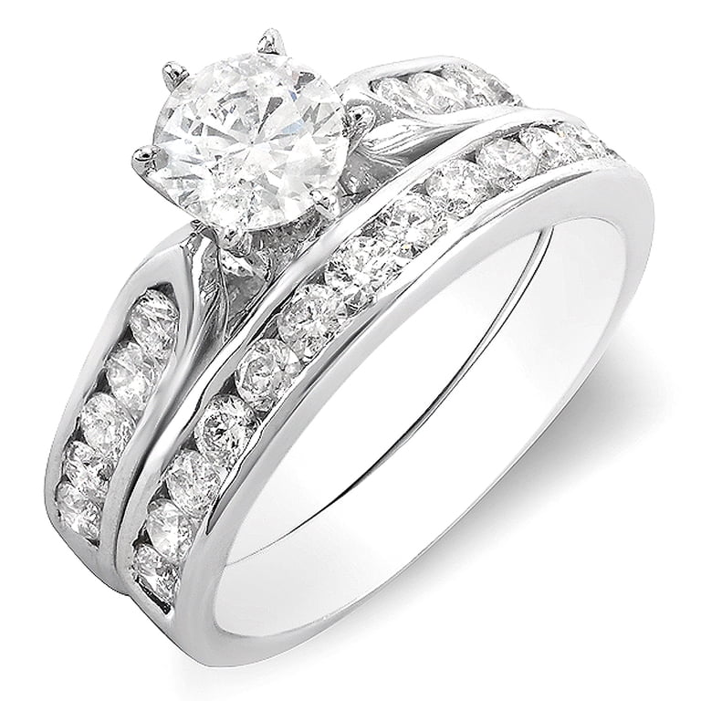 1.75 Carat (ctw) 14k White Gold Round Diamond Ladies Bridal Engagement Ring Set 1.75 Carat (ctw) 14k White Gold Round Diamond Ladies Bridal Engagement Ring Set