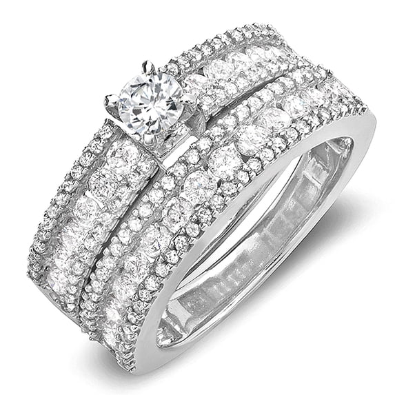 Dazzlingrock Collection 1.75 Carat (ctw) 14k Round Diamond Ladies Bridal Ring Engagement Matching Band Set, White Gold, Size 8.5