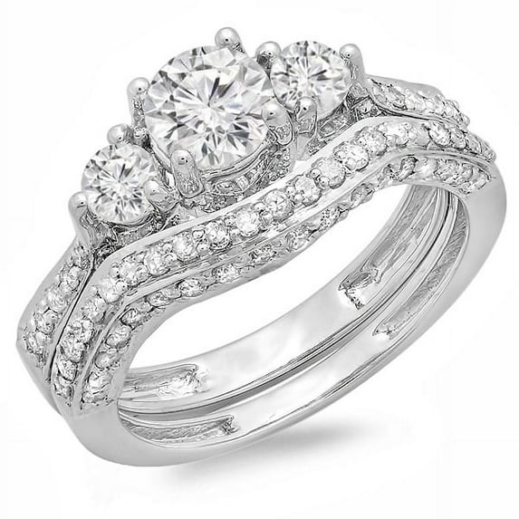 Dazzlingrock Collection 1.75 Carat (ctw) 14k Round Diamond Ladies Vintage 3 Stone Bridal Engagement Ring Set 1 3/4 CT, White Gold, Size 6.5