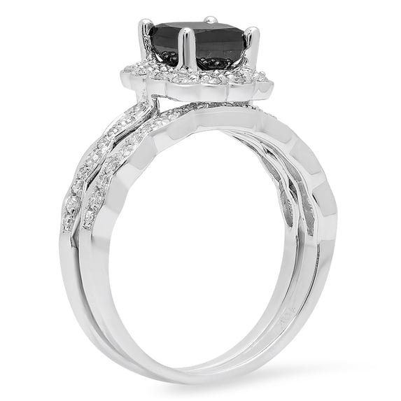 Dazzlingrock Collection 1.80 Carat (ctw) 10K Black & White Diamond Bridal Halo Engagement Ring Set, White Gold, Size 4.5