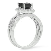 Dazzlingrock Collection 1.80 Carat (ctw) 10K Black & White Diamond Bridal Halo Engagement Ring Set, White Gold, Size 7.5