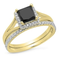 Dazzlingrock Collection 1.80 Carat (ctw) 10K Black & White Diamond Bridal Halo Engagement Ring Set, Yellow Gold, Size 6