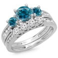 thumbnail image 1 of Dazzlingrock Collection 1.80 Carat (ctw) 14K Blue And White Diamond Bridal 3 Stone Engagement Ring Set, White Gold, Size 5, 1 of 1