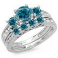 thumbnail image 1 of Dazzlingrock Collection 1.80 Carat (ctw) 14K Blue And White Diamond Bridal 3 Stone Engagement Ring Set, White Gold, Size 7.5, 1 of 1