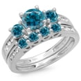thumbnail image 1 of Dazzlingrock Collection 1.80 Carat (ctw) 14K Blue And White Diamond Bridal 3 Stone Engagement Ring Set, White Gold, Size 8, 1 of 1