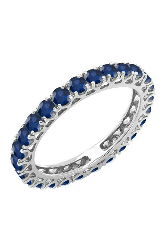 Collection 1.80 Carat (ctw) 14K Blue Sapphire Ladies Eternity Wedding Stackable Ring 1 3/4 CT, White Gold, Size 8