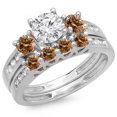 thumbnail image 1 of Dazzlingrock Collection 1.80 Carat (ctw) 14K Champagne & White Diamond Bridal 3 Stone Engagement Ring Set, White Gold, Size 8, 1 of 1