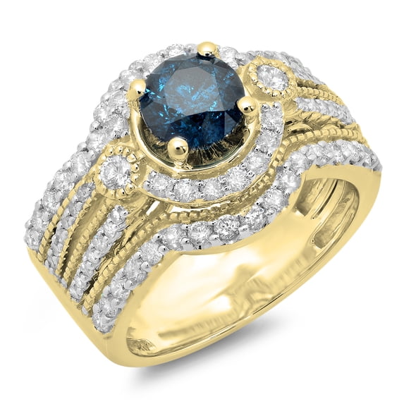 Dazzlingrock Collection 1.90 Carat (ctw) 14K Round White & Blue Diamond Bridal Halo Engagement Ring, Yellow Gold, Size 6