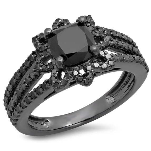 Dazzlingrock Collection 1.95 Carat (ctw) Black Rhodium Plated Sterling Silver Black Diamond Bridal Split Shank Ring, Size 5.5