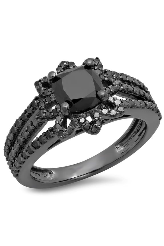 Collection 1.95 Carat (ctw) Black Rhodium Plated Sterling Silver Black Diamond Bridal Split Shank Ring, Size 9