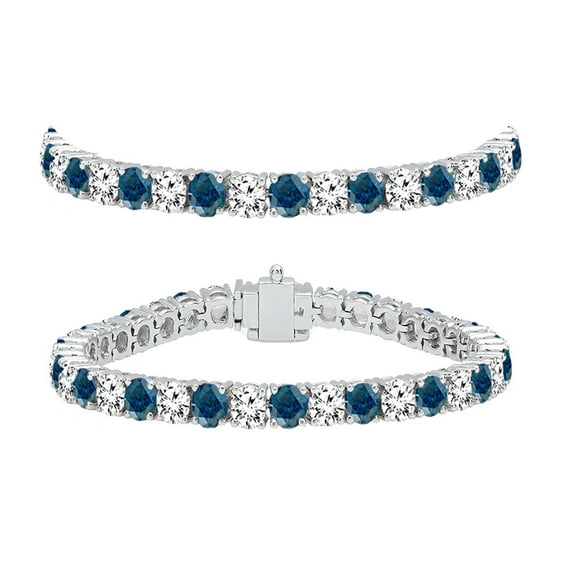 Dazzlingrock Collection 10.00 Carat (ctw) 14K Round Cut Real Blue And White Diamond Ladies Tennis Bracelet 10 CT, White Gold