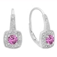 thumbnail image 1 of Dazzlingrock Collection 10K 4 MM Round Pink Sapphire & White Diamond Ladies Halo Style Dangling Earrings, White Gold, 1 of 1