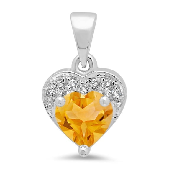 Dazzlingrock Collection 10K 5 MM Heart Citrine & Round Diamond Heart Pendant (Silver Chain Included), White Gold