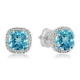 thumbnail image 1 of Dazzlingrock Collection 10K 6 MM Each Cushion Blue Topaz & Round White Diamond Ladies Halo Style Stud Earrings, White Gold, 1 of 1