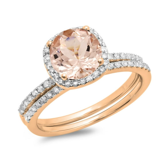 Dazzlingrock Collection 10K 6 MM Round Morganite & White Diamond Bridal Halo Engagement Ring Set, Rose Gold, Size 10