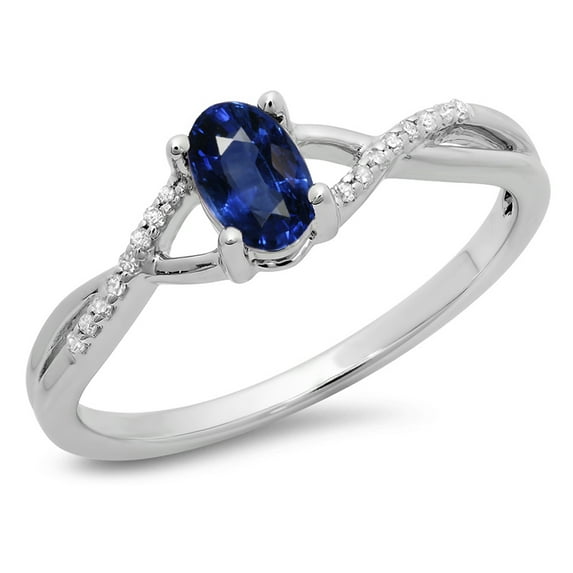 Dazzlingrock Collection 10K 6X4 MM Blue Sapphire & White Diamond Bridal Swirl Engagement Promise Ring, White Gold, Size 10