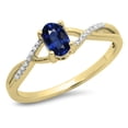 thumbnail image 1 of Dazzlingrock Collection 10K 6X4 MM Blue Sapphire & White Diamond Bridal Swirl Engagement Promise Ring, Yellow Gold, Size 7.5, 1 of 4