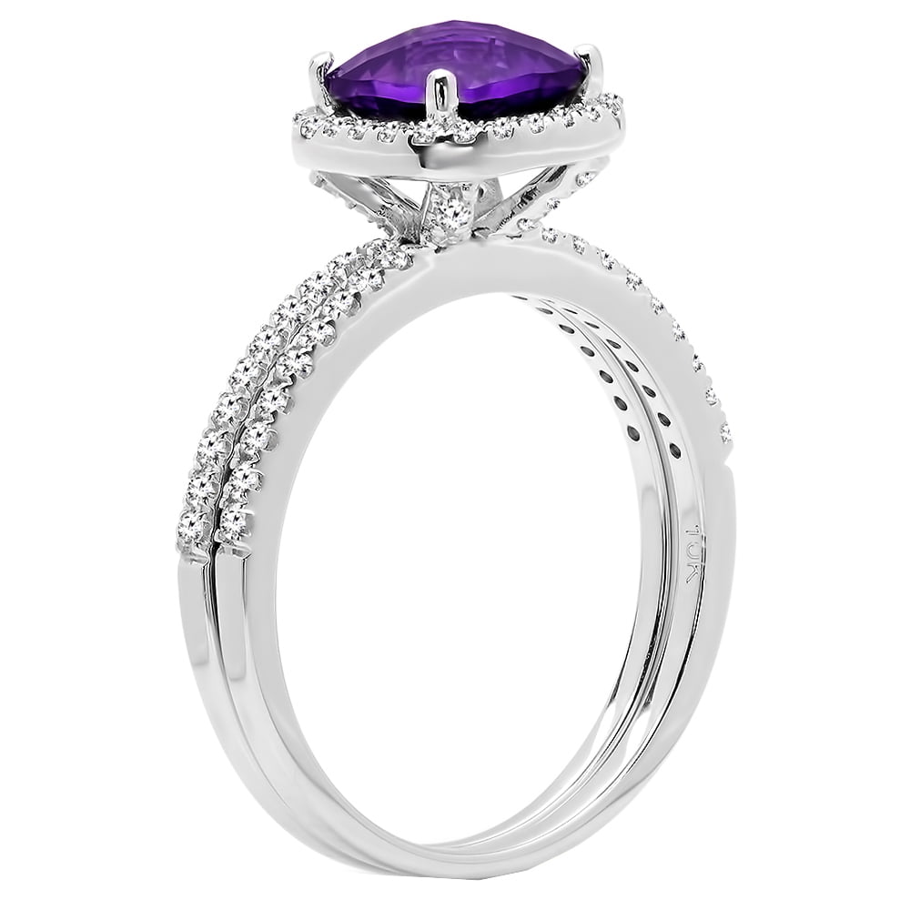 Dazzlingrock 10K White Gold Bridal Ring Set - 7mm Cushion White Sapphire & Round Diamonds, Size 6 - View #6