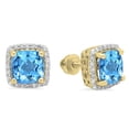 thumbnail image 1 of Dazzlingrock Collection 10K 7 MM Each Cushion Blue Topaz & Round Diamond Ladies Square Frame Halo Stud Earrings, Yellow Gold, 1 of 1