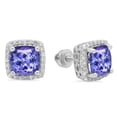 thumbnail image 1 of Dazzlingrock Collection 10K 7 MM Each Cushion Tanzanite & Round Diamond Ladies Square Frame Halo Stud Earrings, White Gold, 1 of 1
