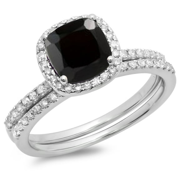Dazzlingrock Collection 10K Black Sapphire & White Diamond Bridal Engagement Ring Set, White Gold, Size 7