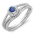 thumbnail image 1 of Dazzlingrock Collection 10K Blue Sapphire And White Diamond Ladies Bridal Halo Engagement Wedding Band Set, White Gold, Size 6.5, 1 of 1