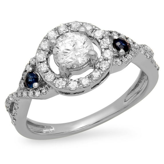 Dazzlingrock Collection 10K Blue Sapphire & White Diamond 3 Stone Halo Vintage Bridal Engagement Ring, White Gold, Size 8.5
