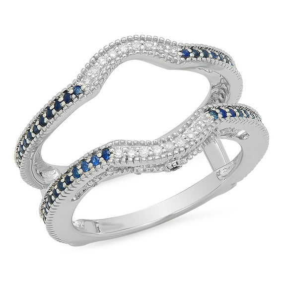 Dazzlingrock Collection 10K Blue Sapphire & White Diamond Anniversary Wedding Guard Ring 1/2 CT, White Gold, Size 7