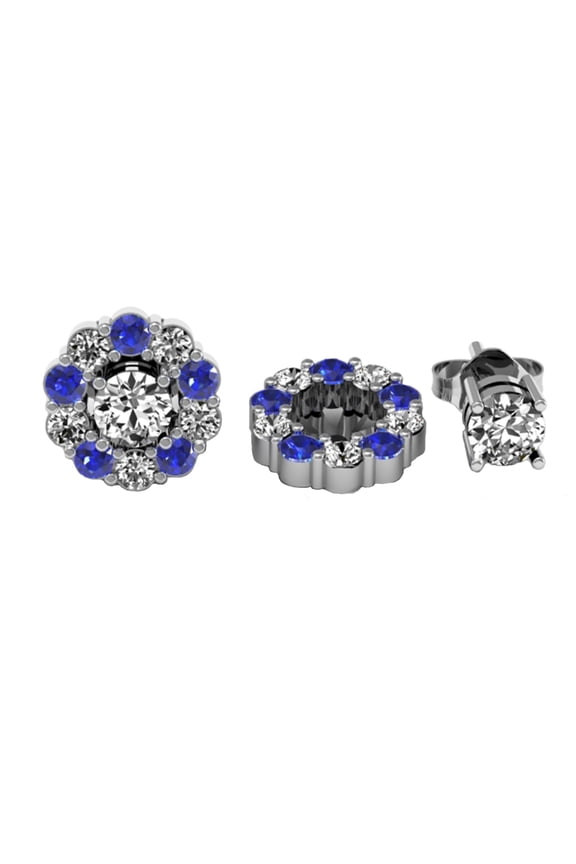 Collection 10K Blue Sapphire & White Diamond Cluster Removable Jackets for Stud Earring, White Gold