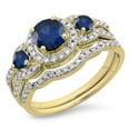 thumbnail image 1 of Dazzlingrock Collection 10K Blue Sapphire & White Diamond Ladies 3 Stone Bridal Engagement Ring Set, Yellow Gold, Size 7, 1 of 5