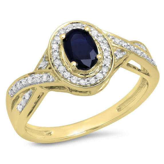 Dazzlingrock Collection 10K Blue Sapphire & White Diamond Swirl Split Shank Bridal Engagement Ring, Yellow Gold, Size 9
