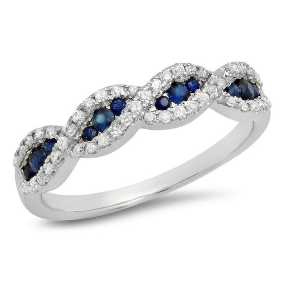 Dazzlingrock Collection 10K Blue Sapphire & White Diamond Swirl Wedding Band, White Gold, Size 5.5