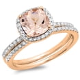 thumbnail image 1 of Dazzlingrock Collection 10K Cushion Cut Morganite & Round Cut White Diamond Bridal Halo Engagement Ring Set, Rose Gold, Size 6, 1 of 1