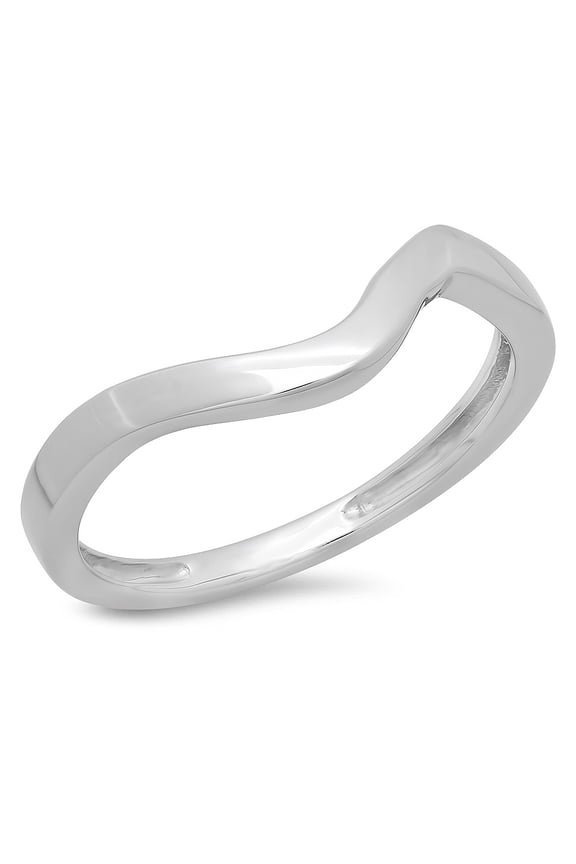 Collection 10K Ladies Anniversary Wedding Stackable Contour Band Guard Ring, White Gold, Size 9