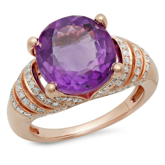 Dazzlingrock Collection 10K Oval Amethyst & Round White Diamond Ladies Bridal Promise Engagement Ring, Rose Gold, Size 9.5