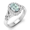thumbnail image 1 of Dazzlingrock Collection 10K Oval Cut Aquamarine & Round Cut Diamond Bridal Halo Engagement Ring, White Gold, Size 9, 1 of 1